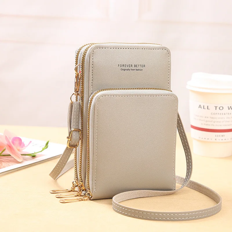 2024 New Large Capacity Multi functional Solid Color Fashion Simple Single Shoulder Small Bag Touch Screen Crossover Mobile Phon
