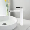 Kitchen 360° Rotatable Tap Bathroom High Washbasin Mixer Tap White Single Lever Mixer Tap for Bathroom Brass 1