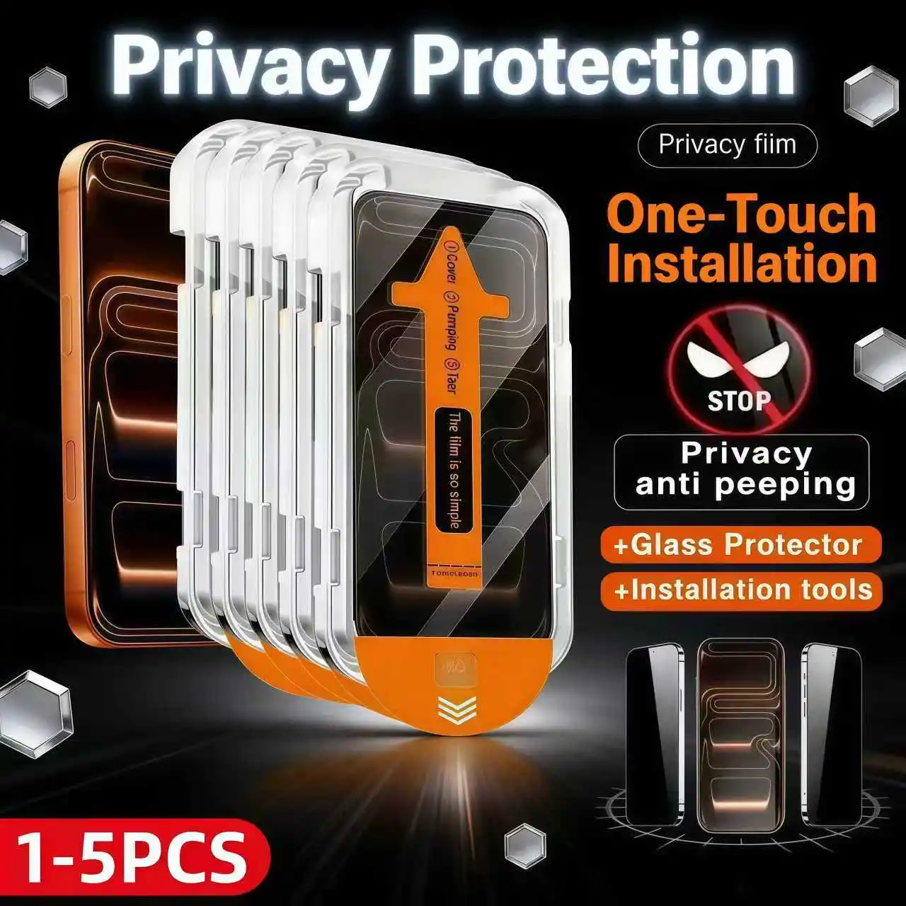 1-5 יחידות ציפוי אוליאופובי ללא אבק התקנה קלה מגן מסך פרטיות עבור iPhone 17 16 15 14 13 12 11 ProMax XR 16 Plus