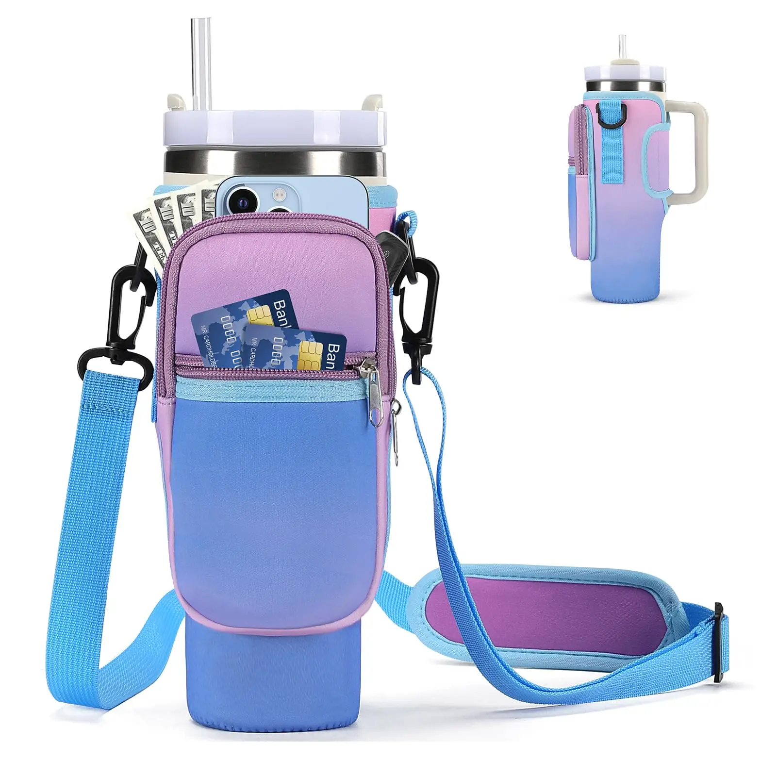 

Water Bottle Carrier Bag for Stanley 40oz Tumbler with Phone Pocket Water Bottle Holder with Strap Neoprene Water Bottle Pouch