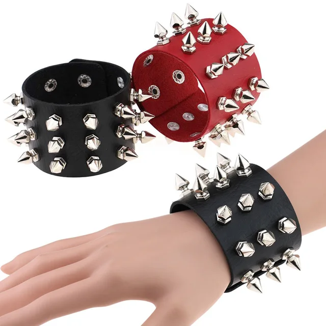 Unisex Three Row Spikes Rivet Wide Cuff PU Leather Bracelet: An Edgy Fashion Statement