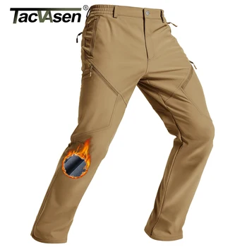 TACVASEN Men's Winter Hiking Pants Fleece Lined Waterproof Softshell Snow Ski Insulated Work Cargo Pants with 6 Zip Pockets