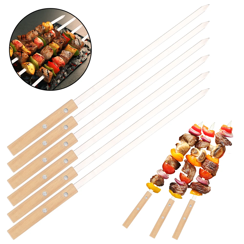 340 Stainless Steel BBQ Long Skewers 6Pcs BBQ Skewers Professional Grilling Skewer Outdoor Tools