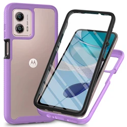 Ultimate Shockproof Clear Case with Built-in Screen Protector for Full Body Protection - Rugged Defender Cover for Moto G53 and G53 5G (PURPLE)
