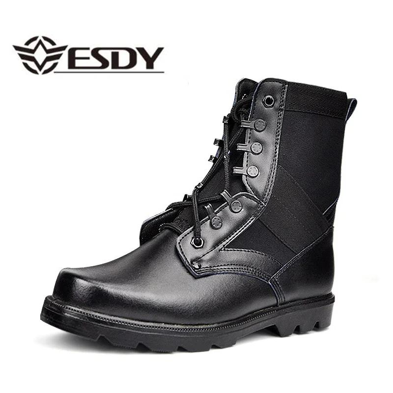 Men Combat Boots Steel Toe Leather Black Tactical Boots Men's Work Safety Shoes Rubber Sole High Top Men Labor Protection
