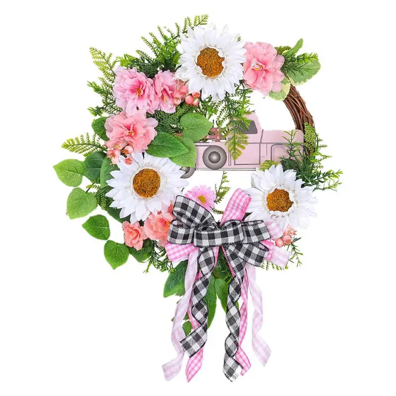 

Christmas Wreath Decoration Artificial Plaid Garland Hanging Rattan Flower Winter Wreath For Farmhouse Front Door Home Decor