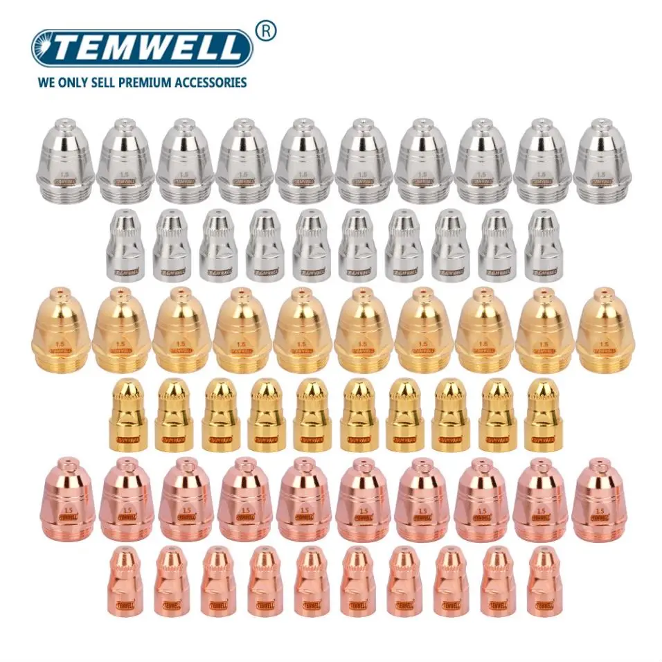 Plasma Electrode Golden 1.1/1.3/1.5/1.7mm Nozzle 60A 80A 100A P80 CNC lectrode Plasma Cutter Torch Accessories 10sets P80