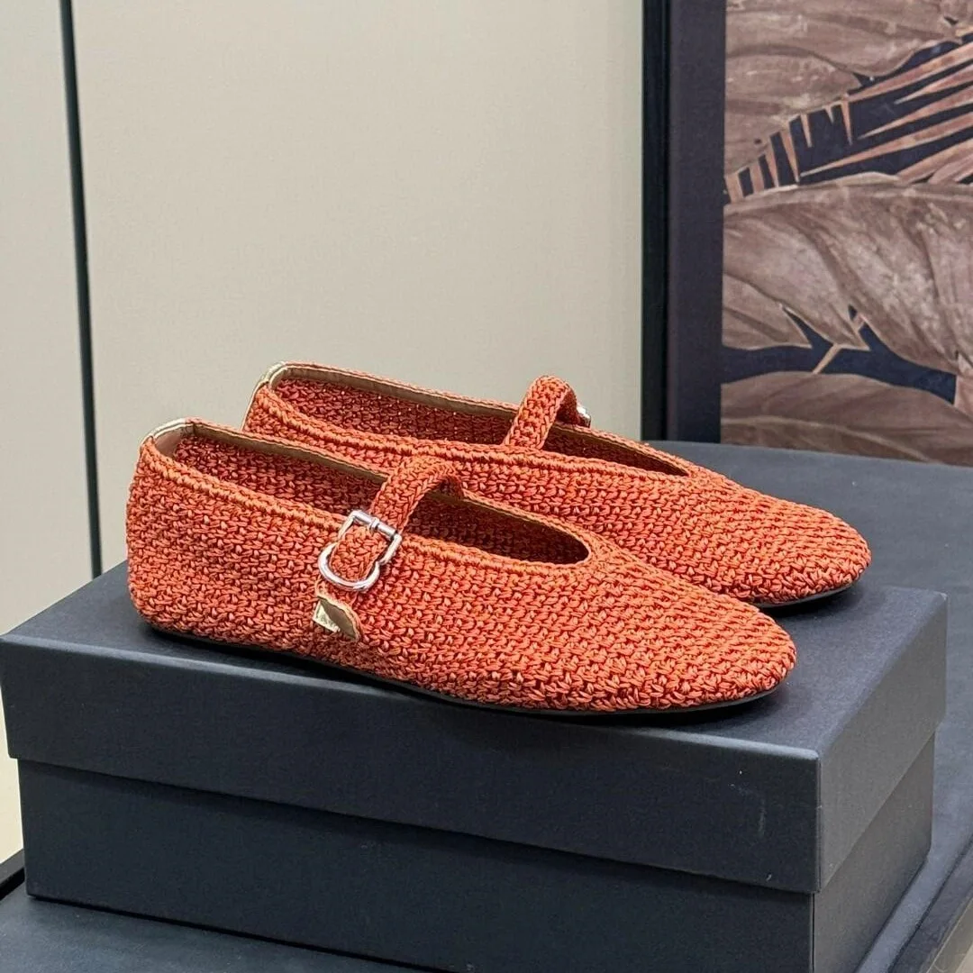 Knitted Hollow Out Flats Mary Janes Shoes Women Spring Summer Breathable Elegant Ballet Shoes Ladies buckle strap Loafers 2025