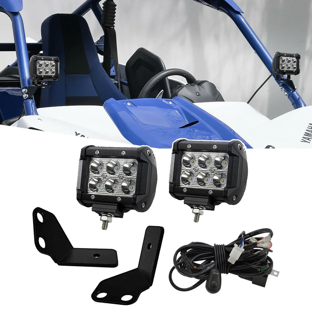 For Yamaha YXZ 1000R 2016-2024 Front Side Pillar Mounting Brackets and 4 Inches LED Cube Light Pod with Wiring Kit мозаика ametis marmulla light beige ma02 cube непол 29x25