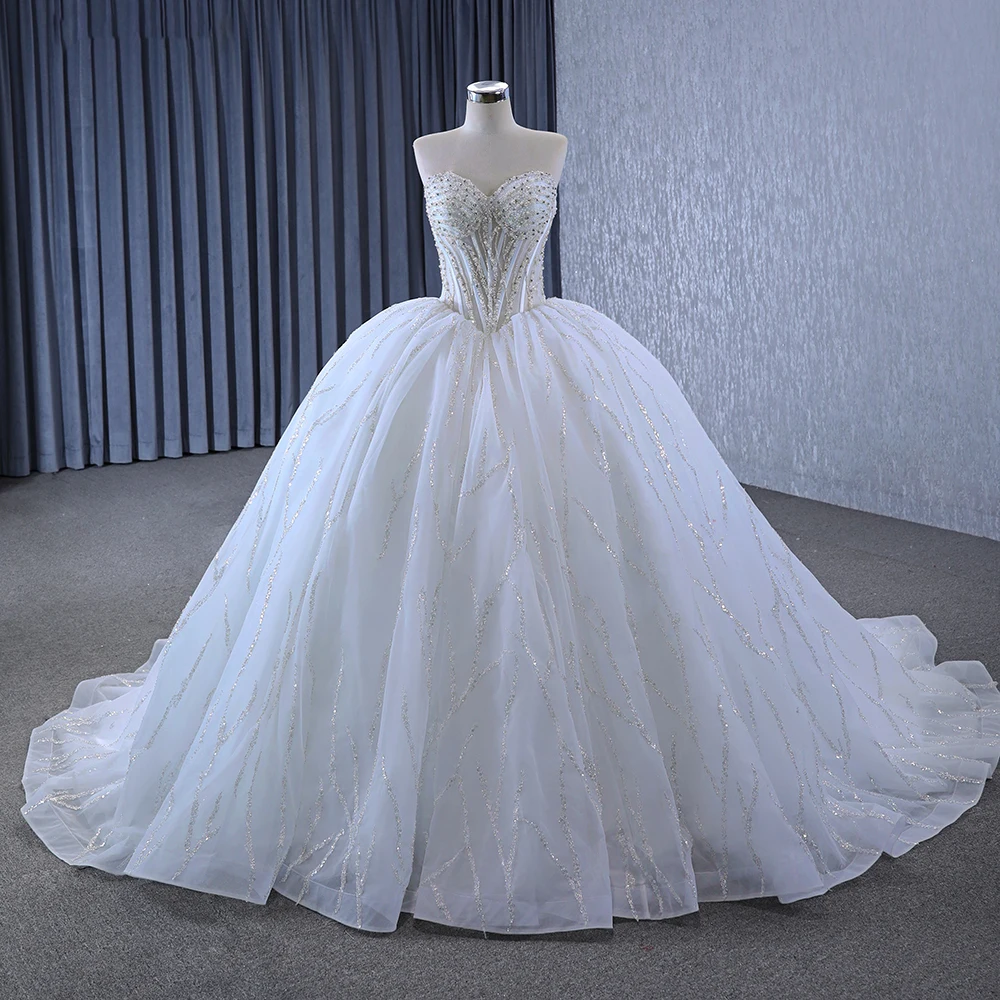 Jancember Exquisite Novelty Guest Wedding Dresses Ball Gown Strapless Lace Up Court Train Sequined Vestidos De Novia RSM231128 3