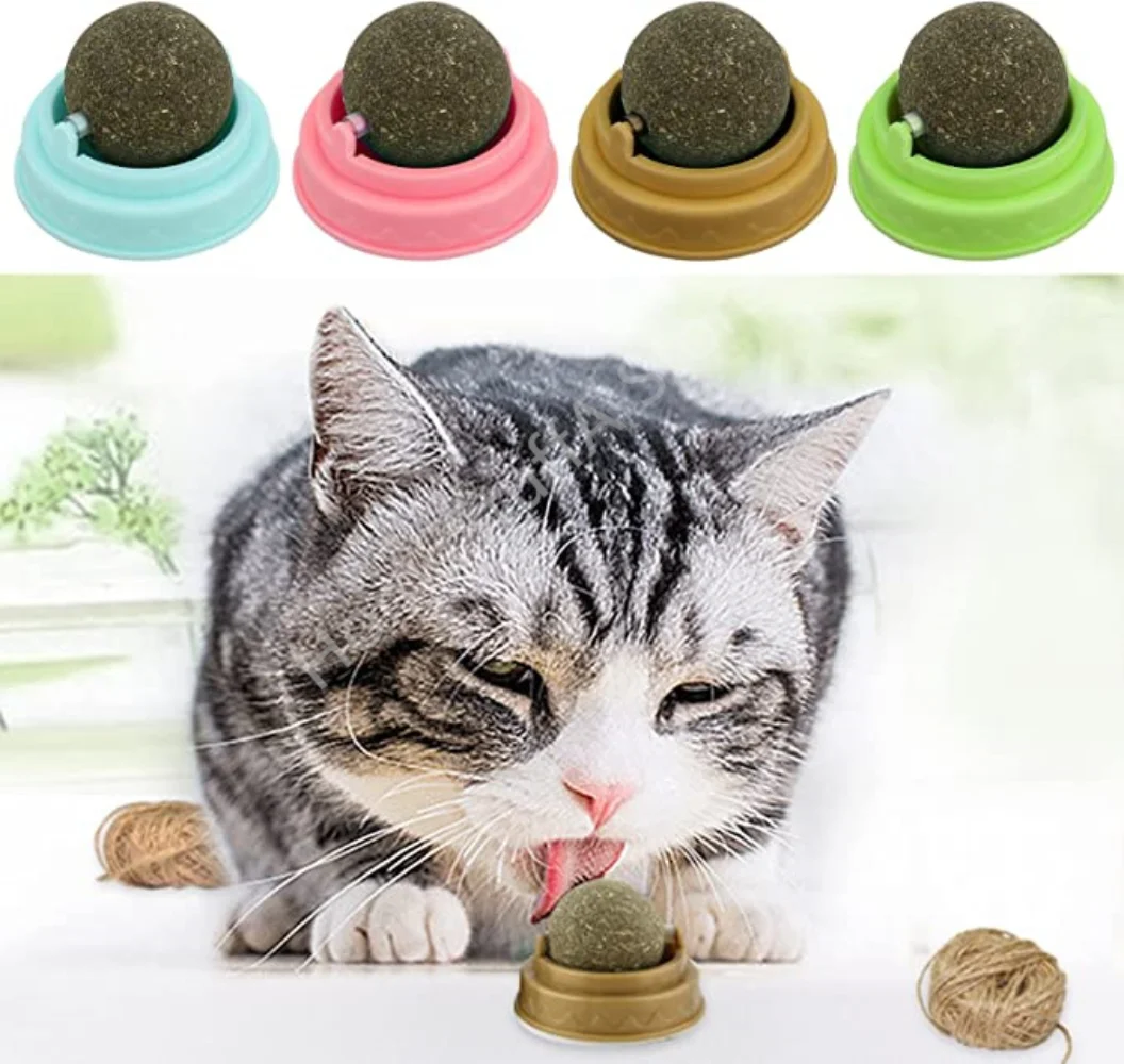 

360° Rotating Nartual Catnip Ball Wall Stick Healthy Avocado Style Bite Edible Teeth Clean Cat Ball Snack Cat Grass Chewing Toy