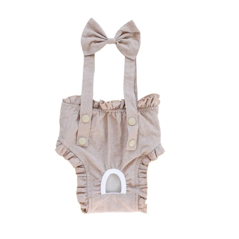 조절 가능한 애완동물 생리 팬츠 얇고 통기성 좋은 리본 장식 애견 기저귀 서스펜더 스타일 애완견 점프슈트 여성견 생리 기간용
