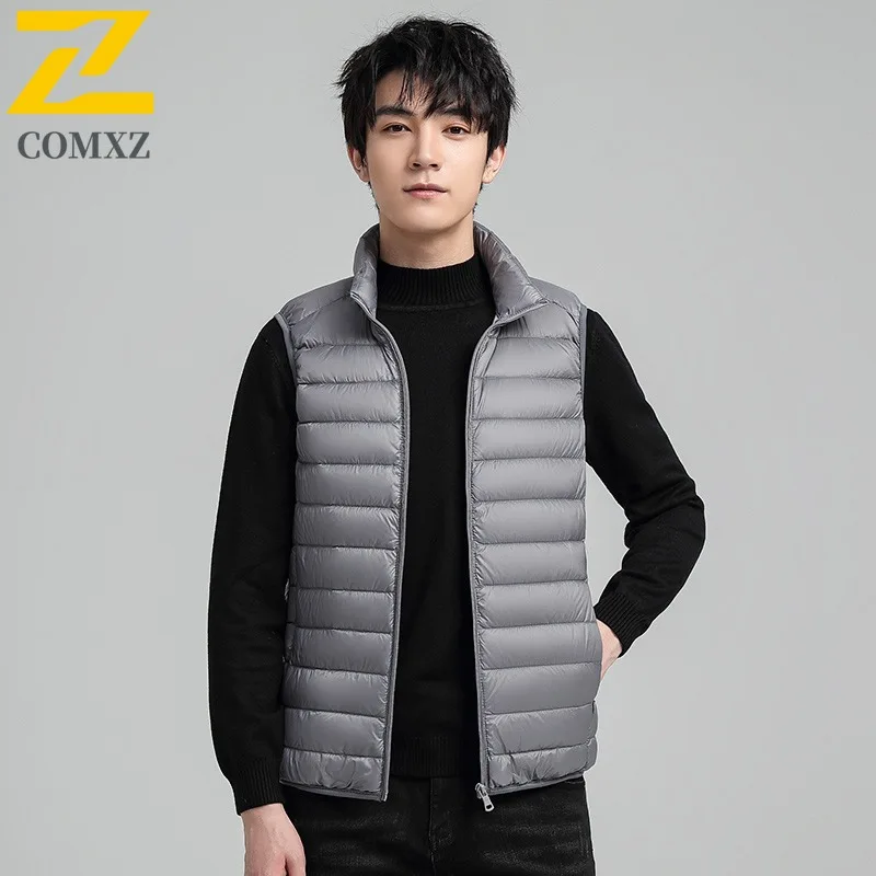 Autumn Winter Men Down Work Vest Lightweight Warm Waterproof Windproof Sleeveless Jacket for Hiking Camping Fishing Casual Wear