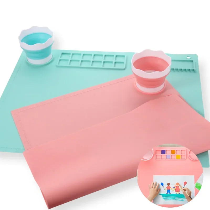 1PC Washable Silicone Craft Graffiti Painting Mat Children's DIY Silicone Painting Scrubbable Pigment Palette Pad Silicone Painting Pad