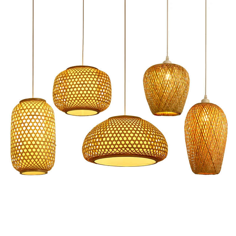 

Lantern Pendant Lights Hand Woven Bamboo Hanging Lamp Dining Room Rattan Retro Restaurant Modern Kitchen Lighting Fixtures