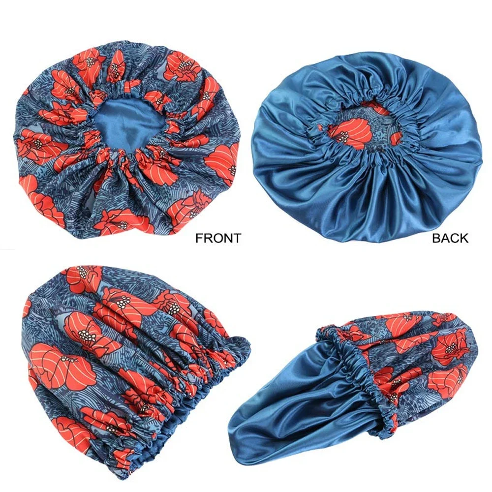 Extra Large Satin Women Beauty African Print Bonnet Sleep Night Cap Head Cover Elastic Chemo Caps Hair Loss Headscarf Hat Wraps 4