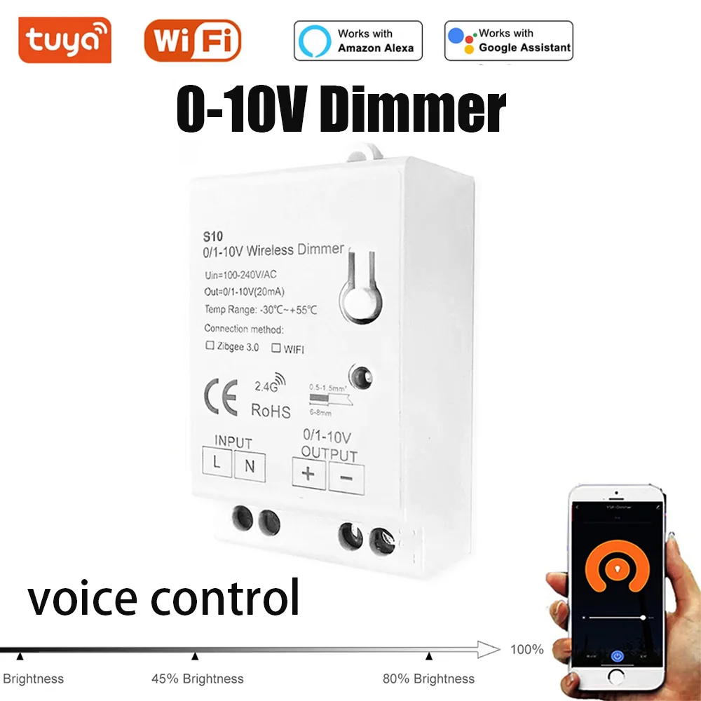 Tuya ตัวควบคุมหรี่ไฟ LED Wi-Fi ขนาดเล็ก AC 100-240V 0/1-10V แอปสำหรับบ้านอัจฉริยะควบคุมเสียงแบบไร้สายสำหรับ Alexa Google Home 1