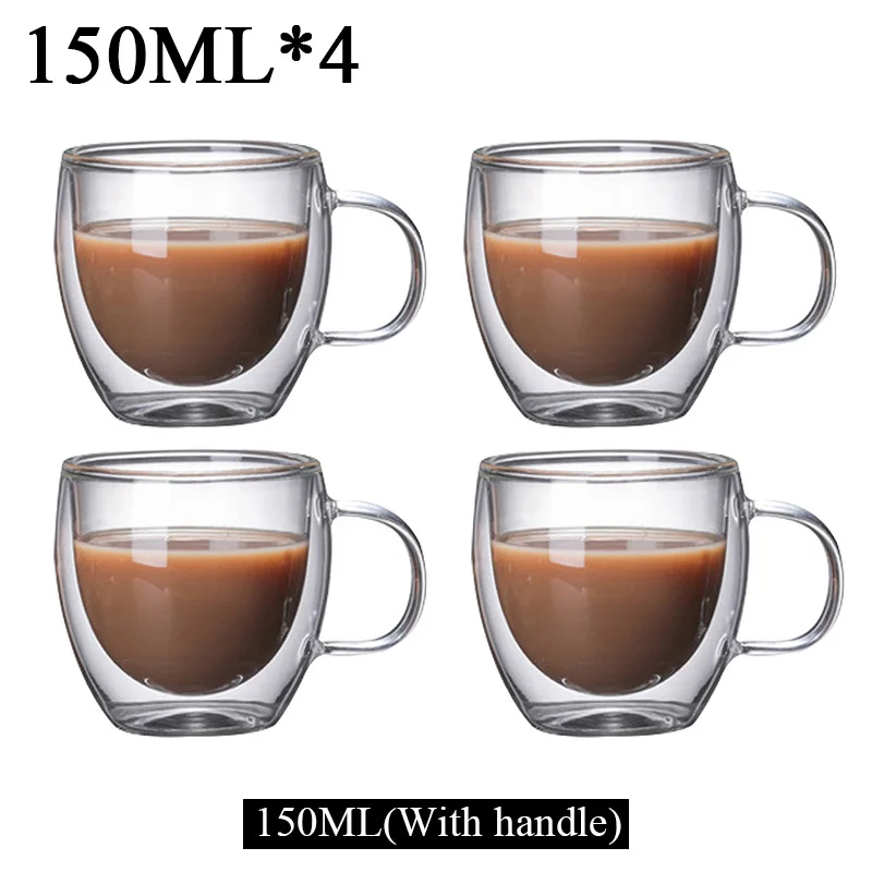 Handmade Heat Resistant Double Wall Glass Cup, 350ml Transparent Design