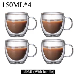 Handmade Heat Resistant Double Wall Glass Cup, 350ml Transparent Design - Glass Cup (With handle 150x4)