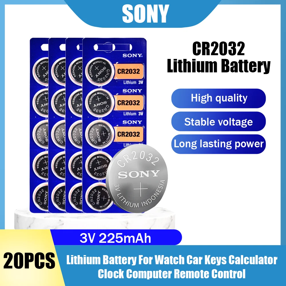 20PCS SONY CR2032 3V Lithium Batteries For Watch Car Keys Calculator