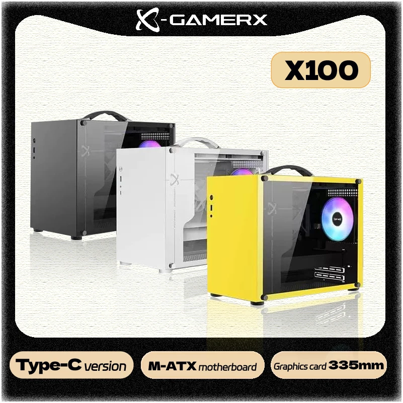 PC Case Power Train X100 Portable Handheld Mini-ITX MATX Motherboard USB3.0 Type-C Desktop Mini Game ATX Power Supply