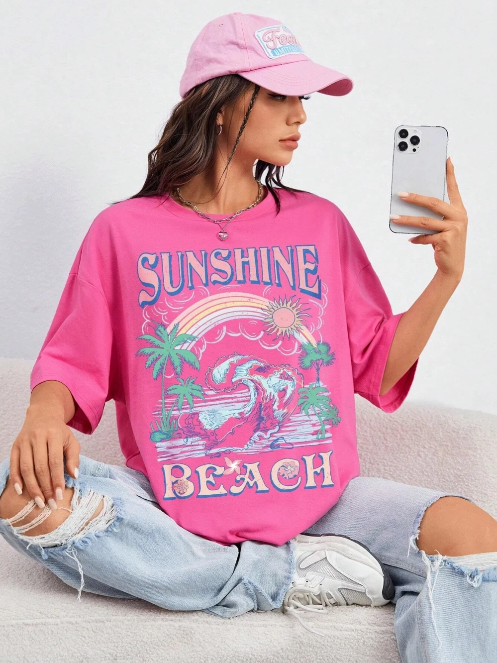 Sunshine Beach Warm Summer Waves Printing Tshirt Women Fashion Cool T Shirt Cotton Oversized T Shirt Breathable Short Sleeve