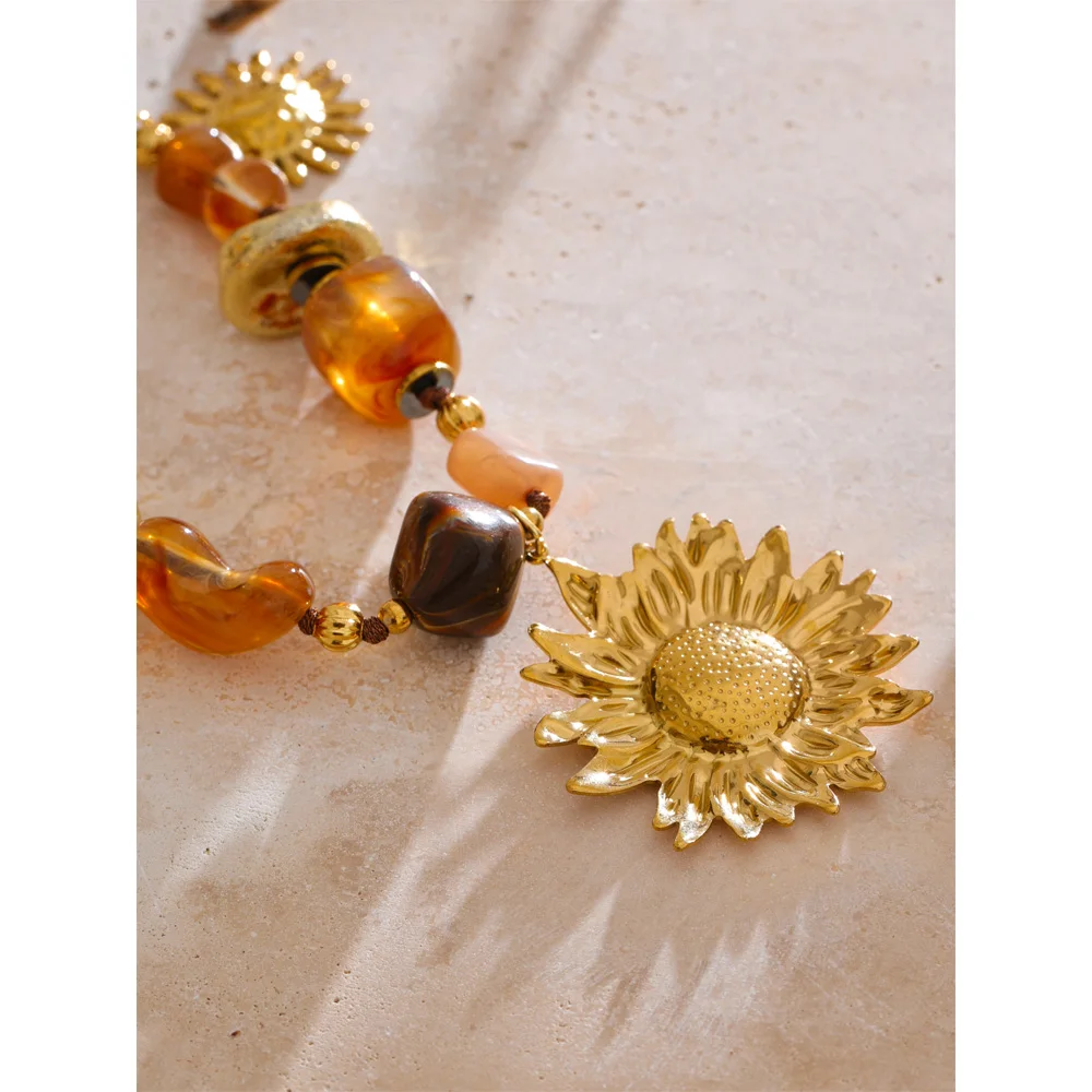 Yhpup Long Necklace Sunflower Pendant