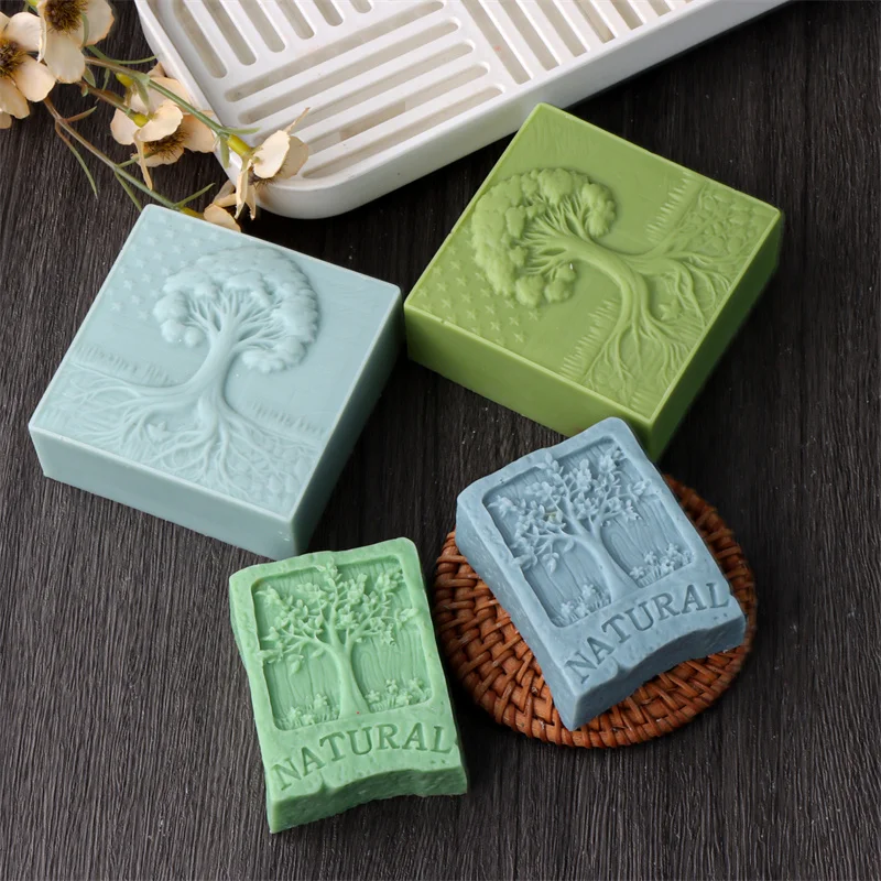Life Tree Design Silicone Soap Mold DIY Rectangle Lavender Flower Bouquet Handcrafted Soap Aroma Gypsum Resin Craft Mould