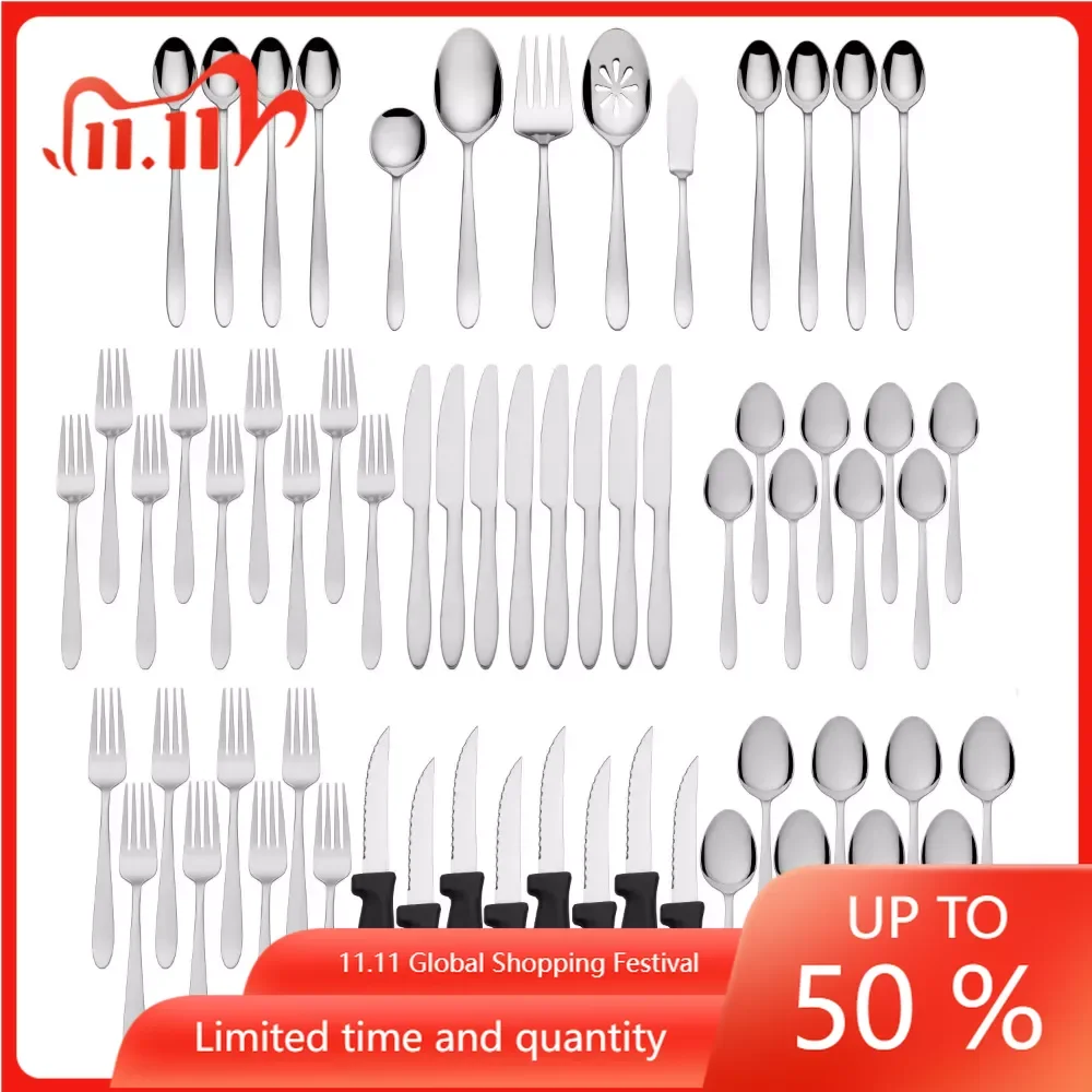 

Service for 8 Utensil Set of Cutlery Finn 61-piece Stainless Steel Flatware Set Full Tableware Service Table Forks Crockery Fork