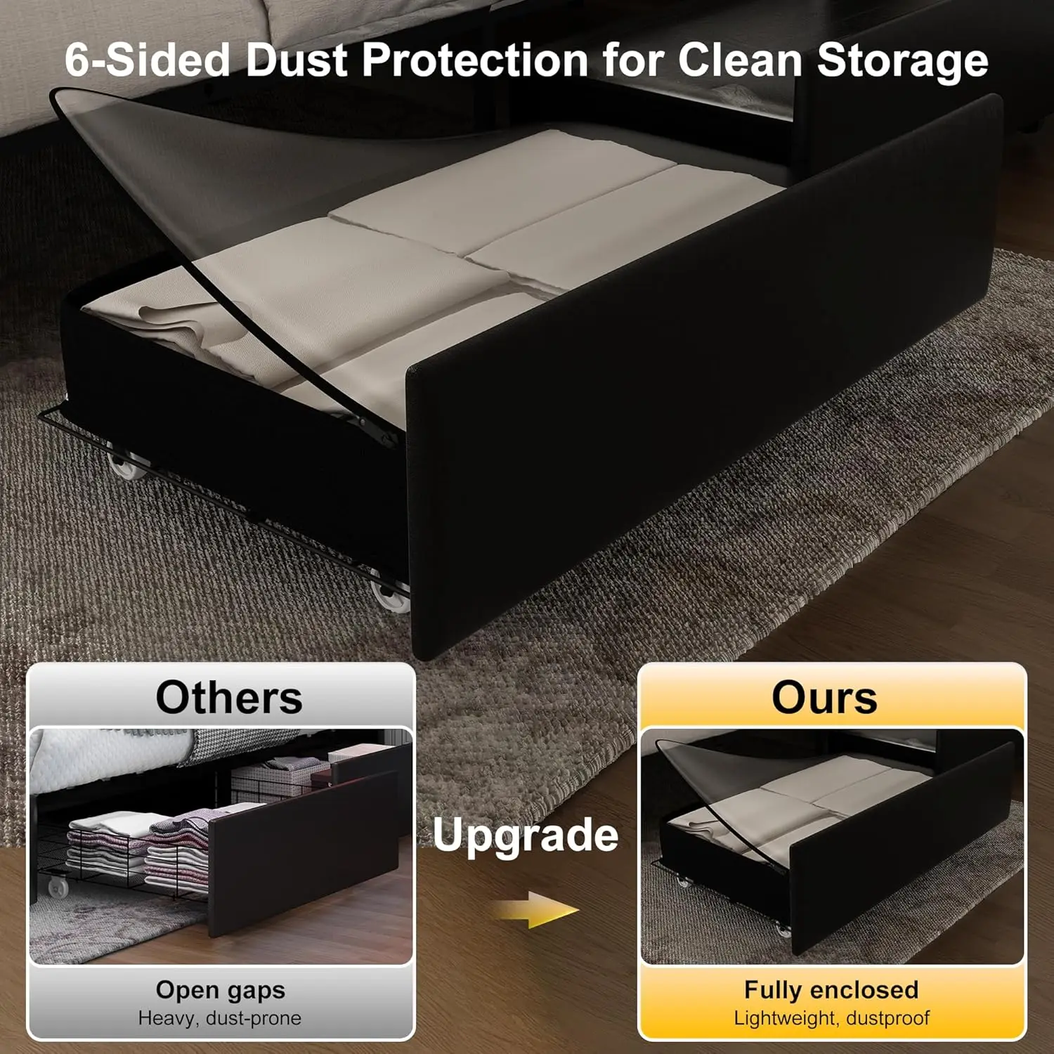 Queen Led Bed Frame with 4 Storage Drawers, with Smart Control RGBW LED Lights Headboard Footboard, Control DIY Color 3