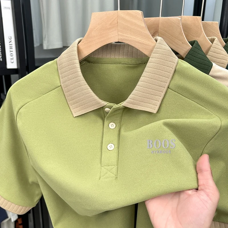 Polo da Uomo di Marca Designer, Tinta Unita, con Colletto, Manica Corta, T-shirt Stampata alla Moda, Abbigliamento Casual Business Versatile - immagine 5