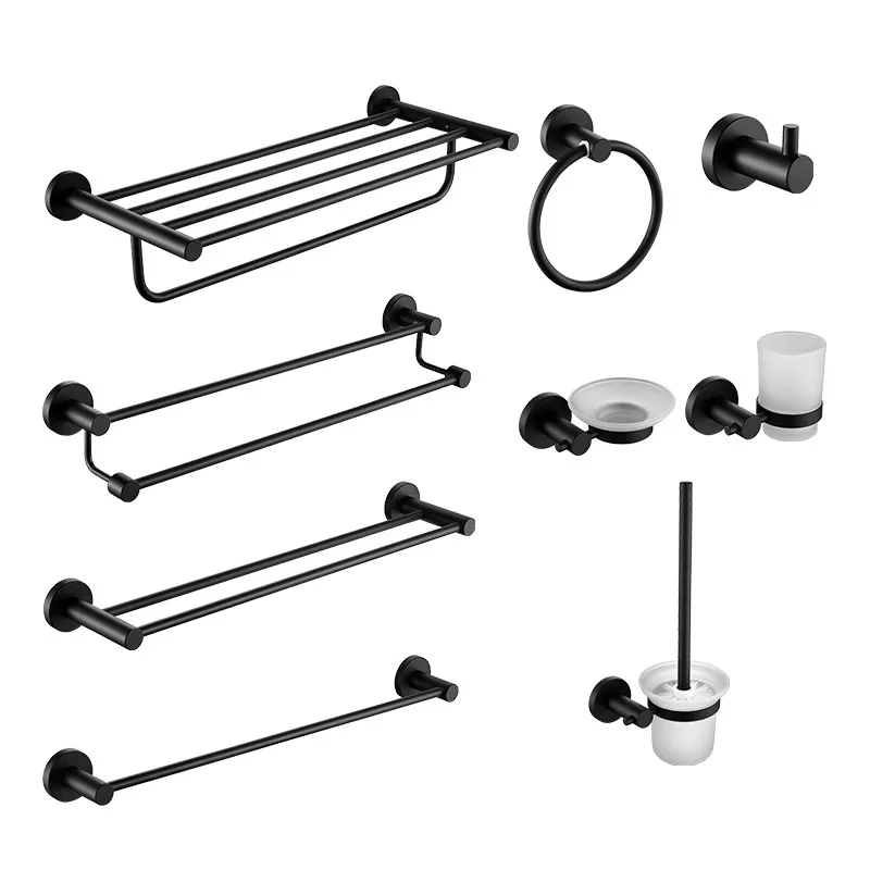 

Bathroom hardware set Towel Rack Towel Bar Toilet Paper holder Robe hook Toilet brush holder Silver Black