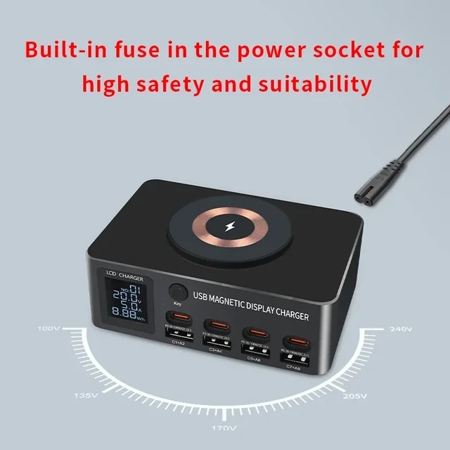 140W USB Type C Charger Magnetic Wireless Charging Multi Ports Fast Charger PD QC3.0 Charge For iPhone Xiaomi Samsung Laptop 3