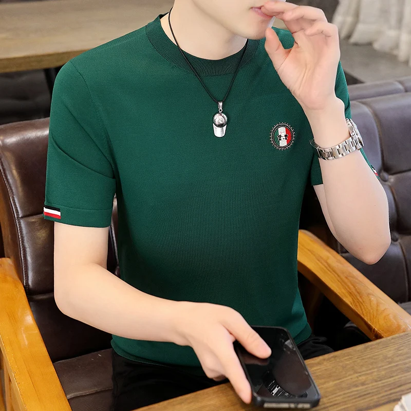 

New Trend Handsome Men's Crew Neck Short Sleeve Pullover Simple Fashion All Short Sleeve Pullover Ribbed Bottom Loose Popular.