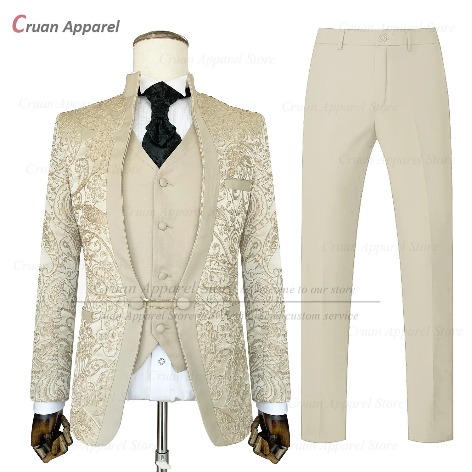 Image showcasing Luxury-Men-Suit-Sets-Wedding-Party-Groomsman-Tailor-made-Jacquard-Slim ...