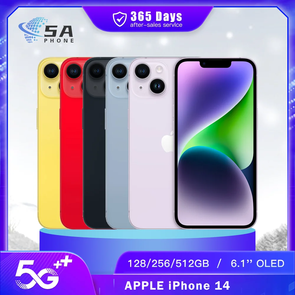 Original Unlocked APPLE iPhone 14 5G Mobile Phone 128G/256G/512GB ROM 6.1" Super Retina OLED 12MP Face ID NFC A15 IOS SmartPhone