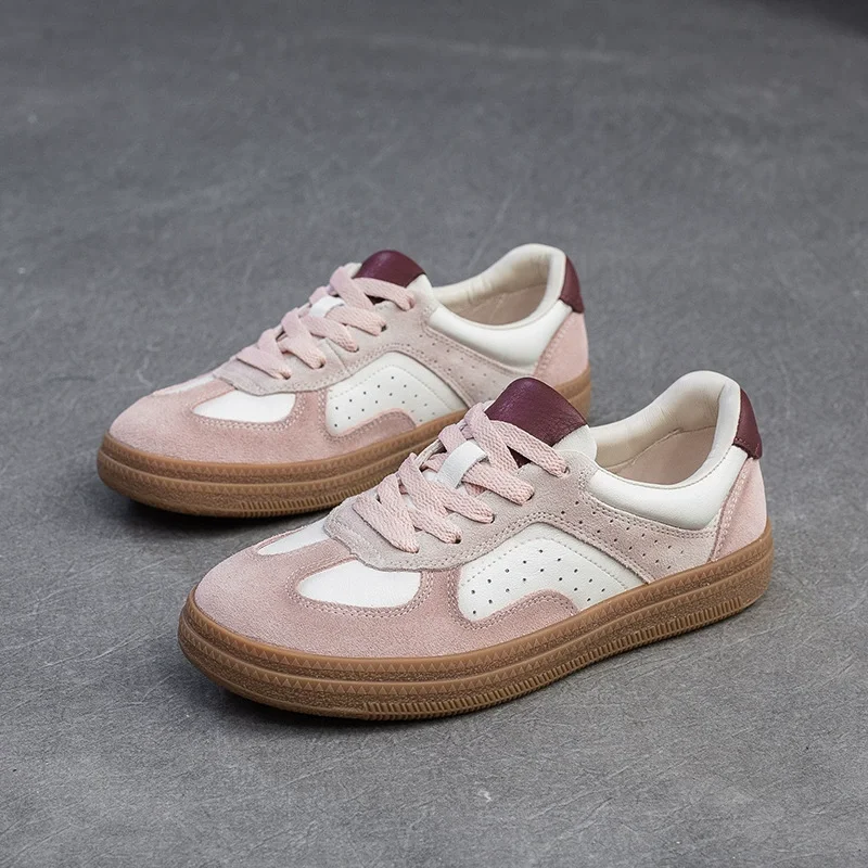 GKTINOO Spring Autumn Suede Sneakers Women Genuine Leather Patchwork Flats Lace-up Round Toe Ladies Training Shoes Handmade 6