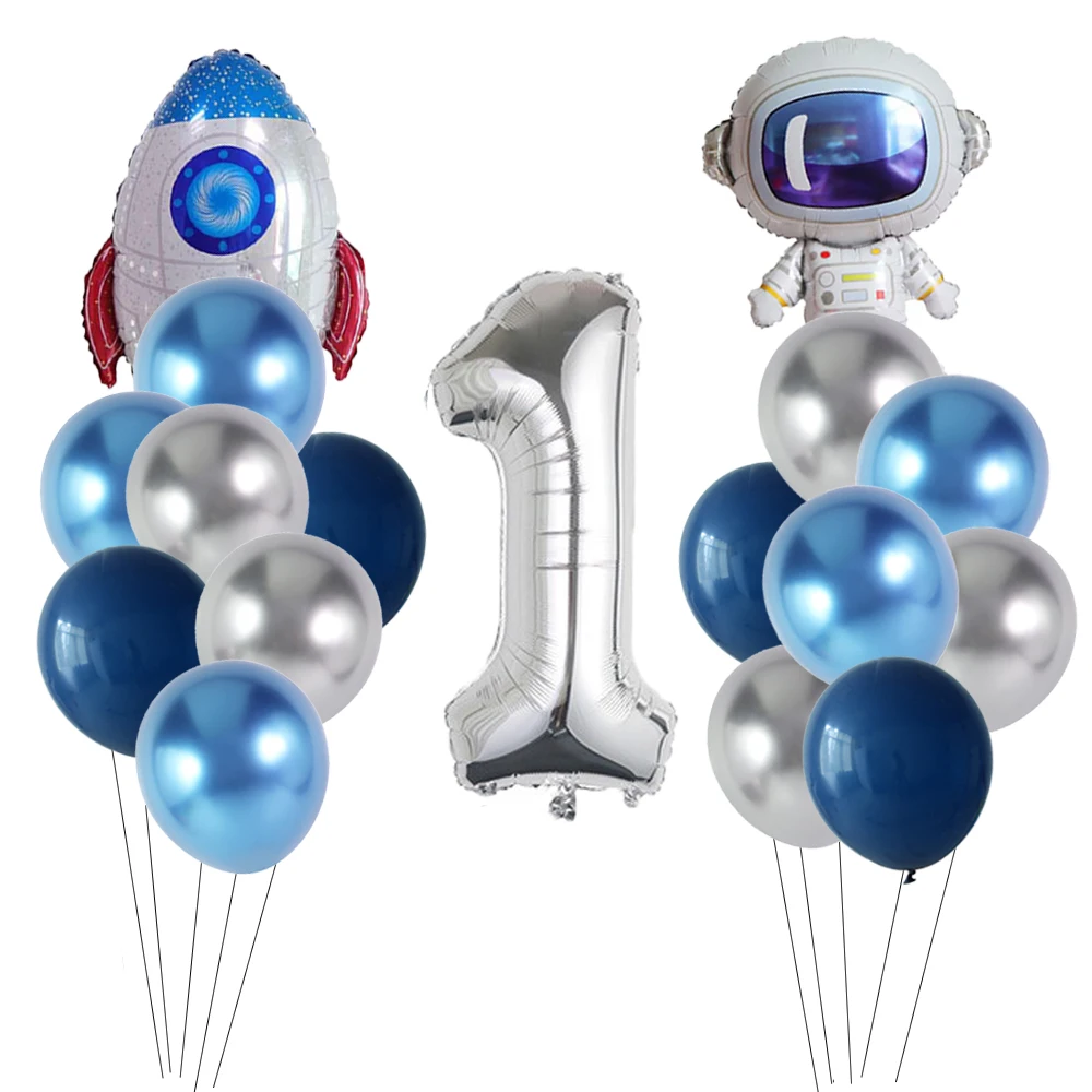 thumbnail image 1 of Juego de globos de aluminio con temática del espacio exterior, astronauta, cohete, globo con números de 30 pulgadas, decoraciones para fiestas de cumpleaños de niños y bebés, 1 of 5