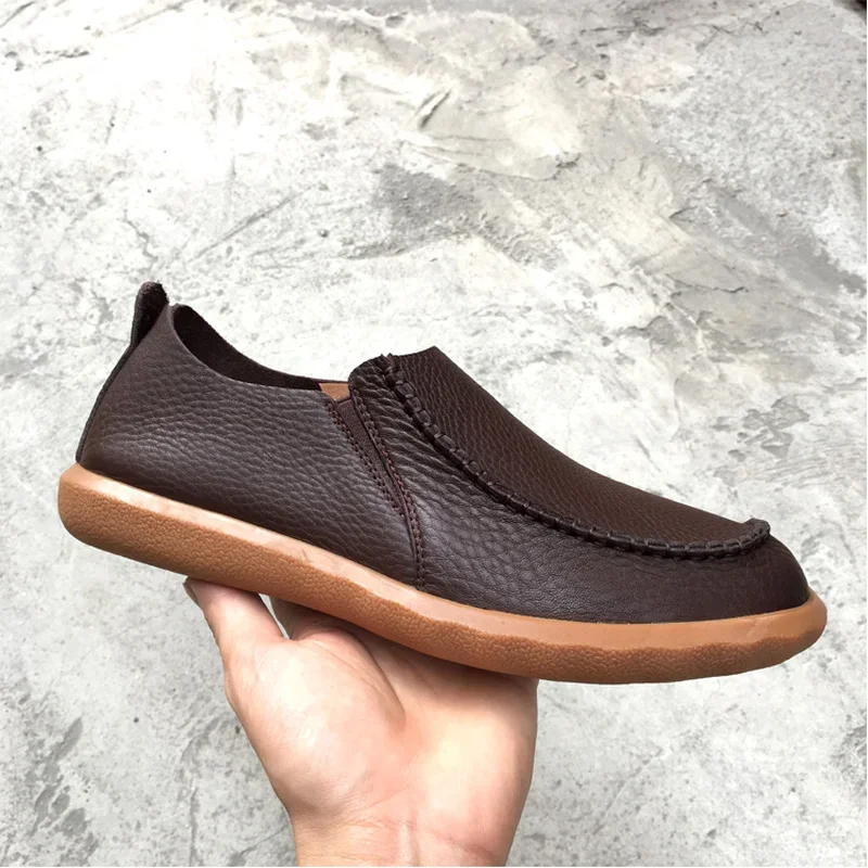 

Vintage Men's Genuine Leather Casual Shoes Spring Soft Bottom Lazy Wear-Resisting Loafers Designer Ox Tendon Sole Driving Flats