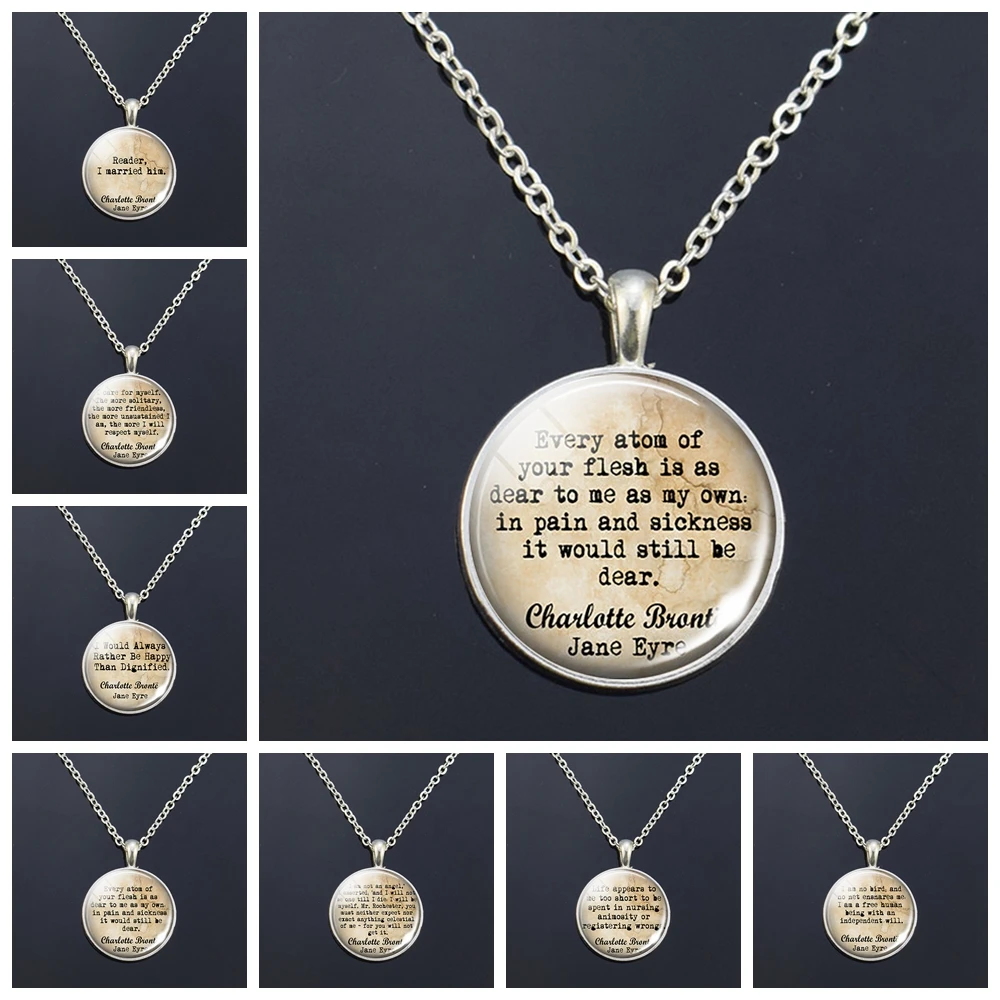 Fashion Inspirational Quote Necklaces Glass Cabochon Pendant Necklace for Women Literature and Art Jewelry Book Lovers