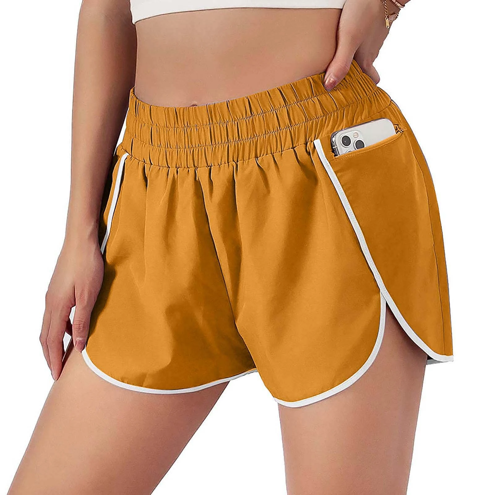 women's fashion 2022 Summer New Women Shorts Beach Ladies Quick-Drying Fashion Running Shorts Elastic Waist Pocket Fake Wwo Piece Yoga Pants khaki shorts