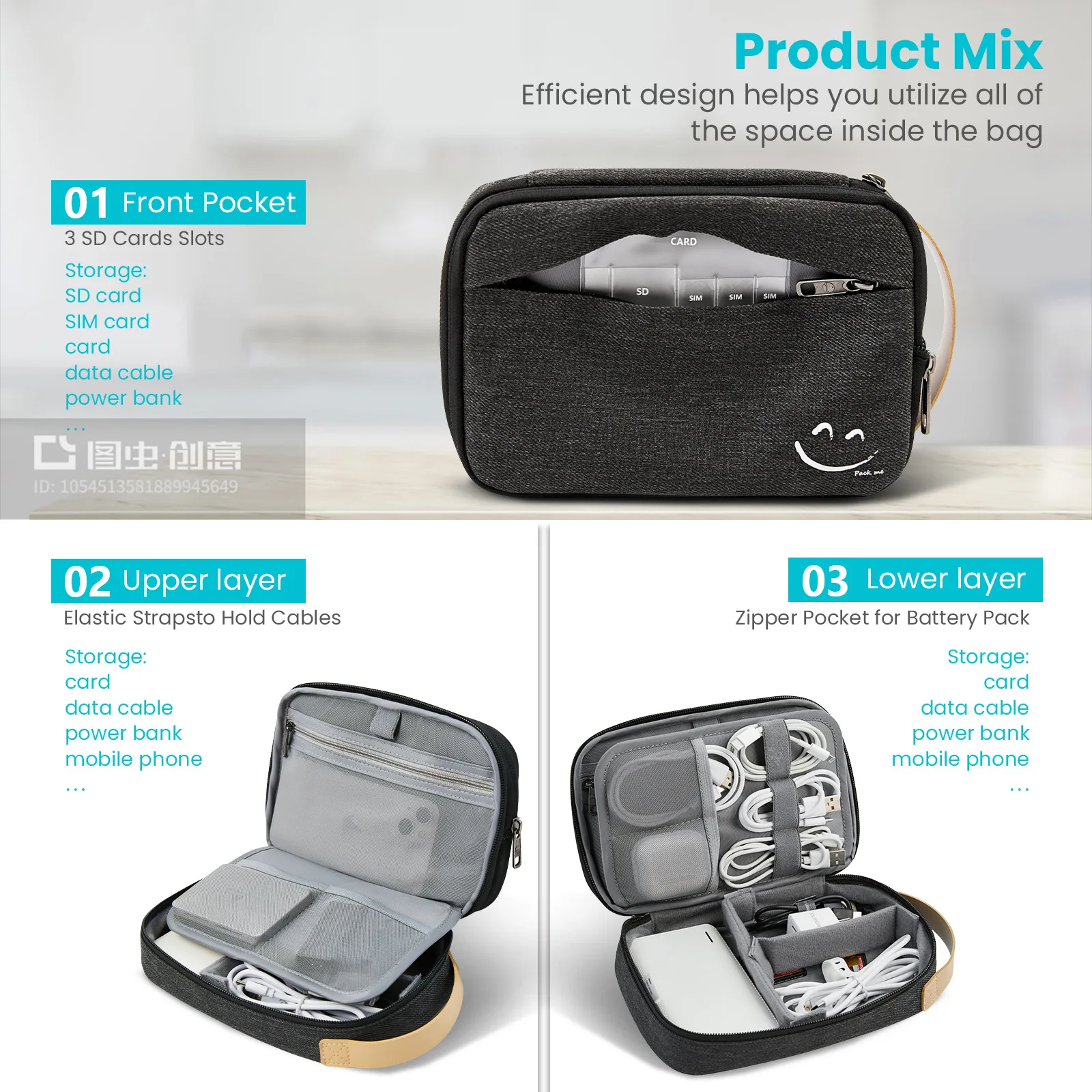 Multi Layer Digital Storage Bags for Earphone Charger Data Cables USB Electronic Accessories Storage Pouch Travel Organizer Box