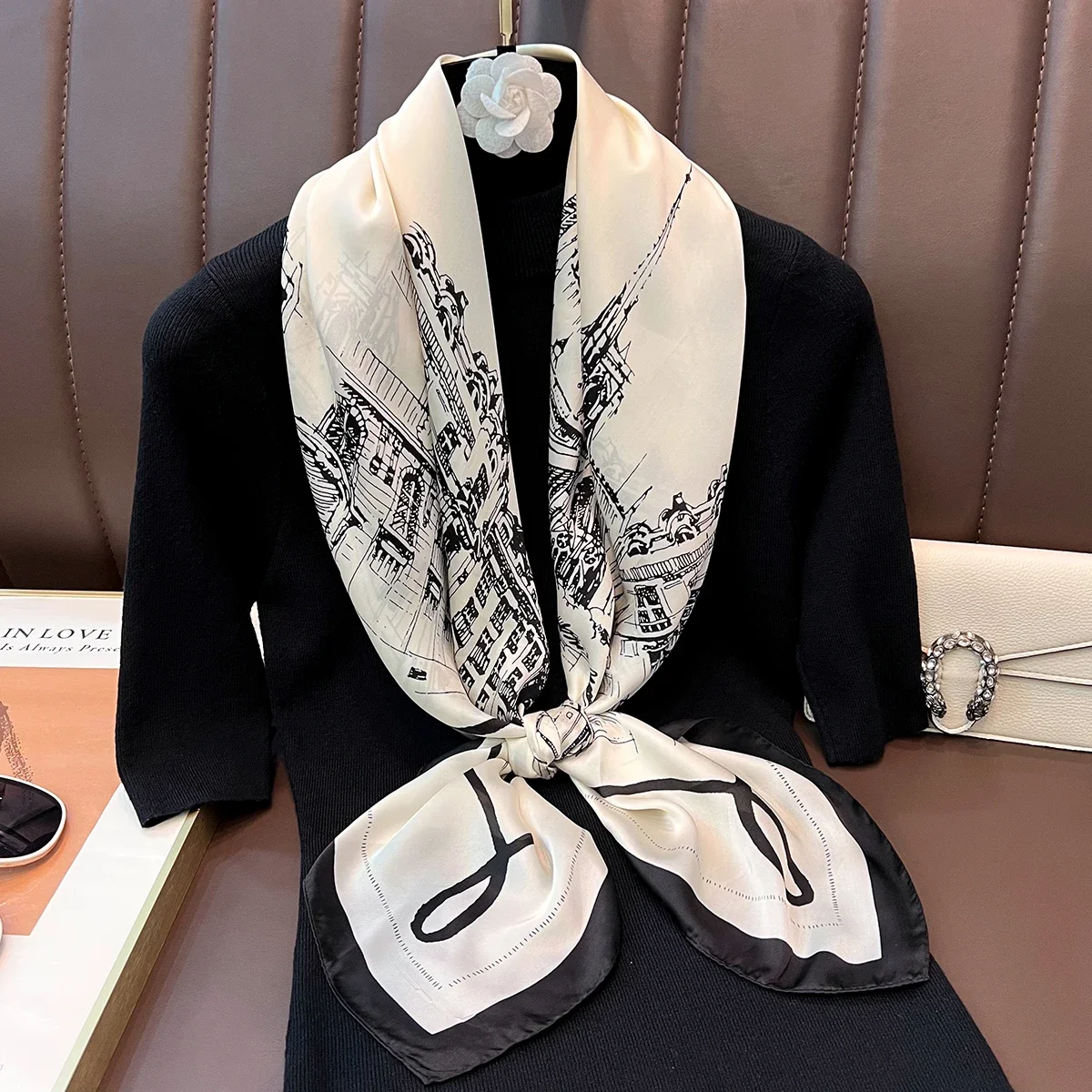 spring Autumn New Fashion Silk Scarf Women Outdoor Windproof Large Square Scarf Beach Long Soft Sunscreen Lady 110cm