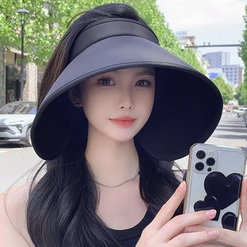 Summer Women Sun Hat With Wide Brim Solid Color Ultralight UV Resistant Empty Toy Sun Shield Hat For Female