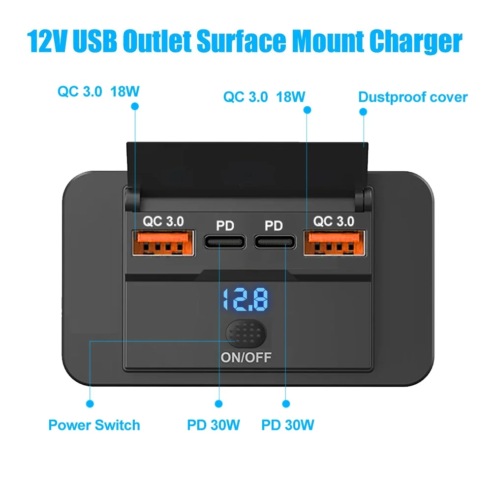 Car Charger Type C Quick Charge Socket 12V 24V