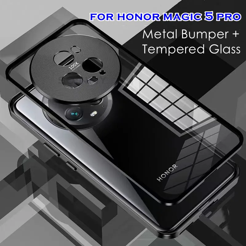 

Ультратонкий противоударный чехол для телефона Honor Magic 5 Pro с алюминиевой металлической рамкой + задняя крышка из закаленного стекла для Magic 5 Pro