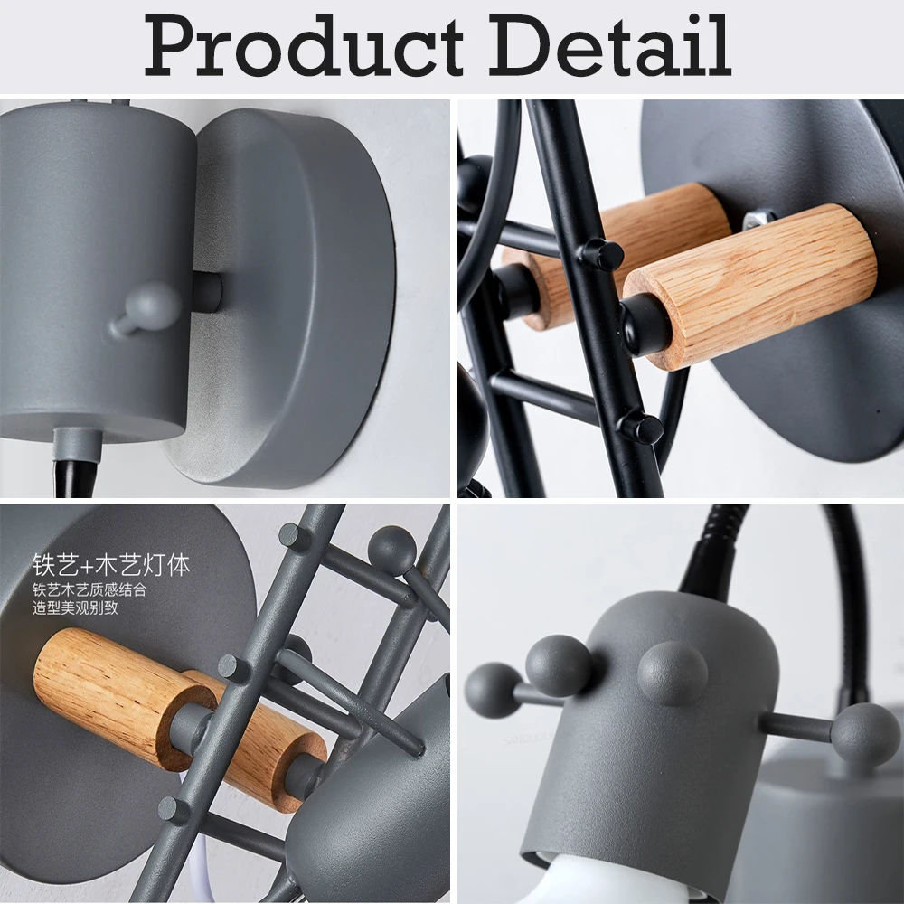 Modern Creative Wall Lamp Nordic Sconce Cartoon Doll Wall Light American Minimalism Metal Robot Lamps for Kids Baby Living room led wall lamp,wall light