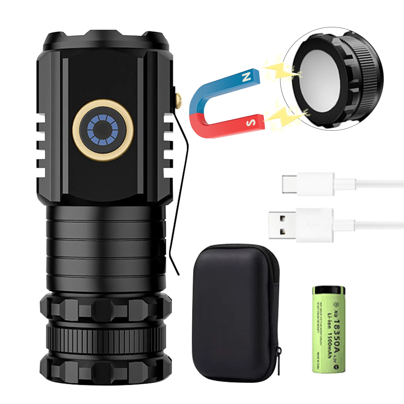 

Светодиодный мини-фонарик, супер яркий USB Перезаряжаемый аварийный походный Магнитный уличный портативный с зажимом, водонепроницаемый, для кемпинга