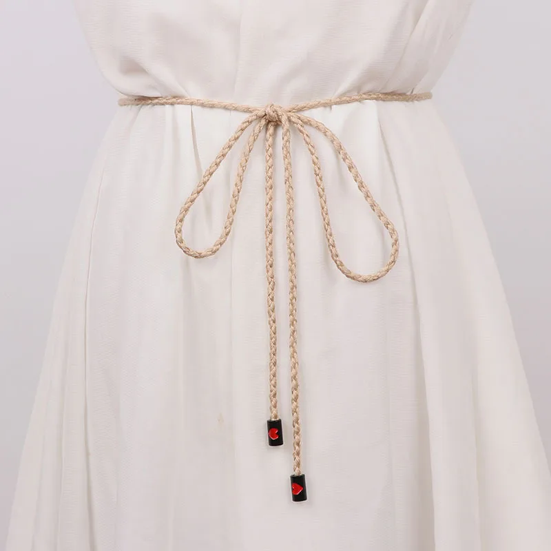 

Fashion Versatile Love Knot Women's Thin Belt Skirt Cotton Cord Long Waist Chain Narrow Decorative Belt Simple Accessories