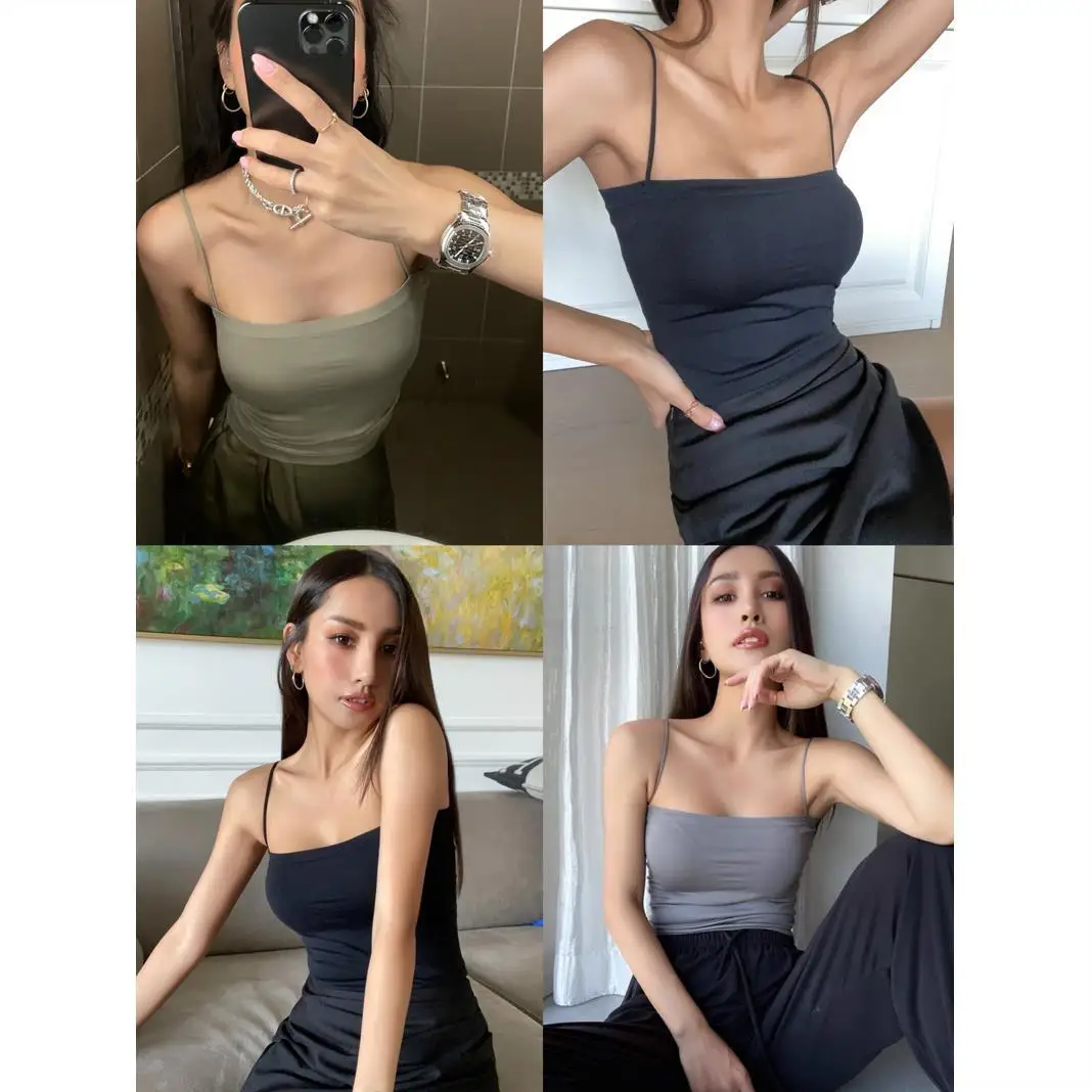 

Halter Top Women Summer Sexy Fashion Solid Color Camisole Slim-Fit With Chest Pad Camisole Base T-shirt Urban Casual Suspenders